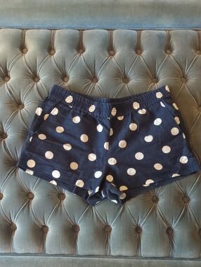 J. Crew Linen Blend Navy Shorts with White Polka Dots